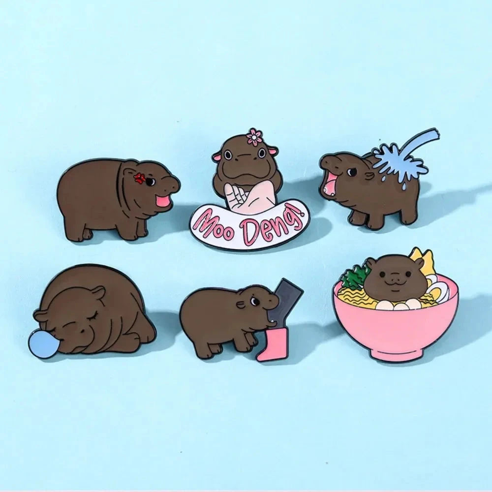 Cute Cartoon Hippo Metal Badge Brooch Fashion All Match GlowCart