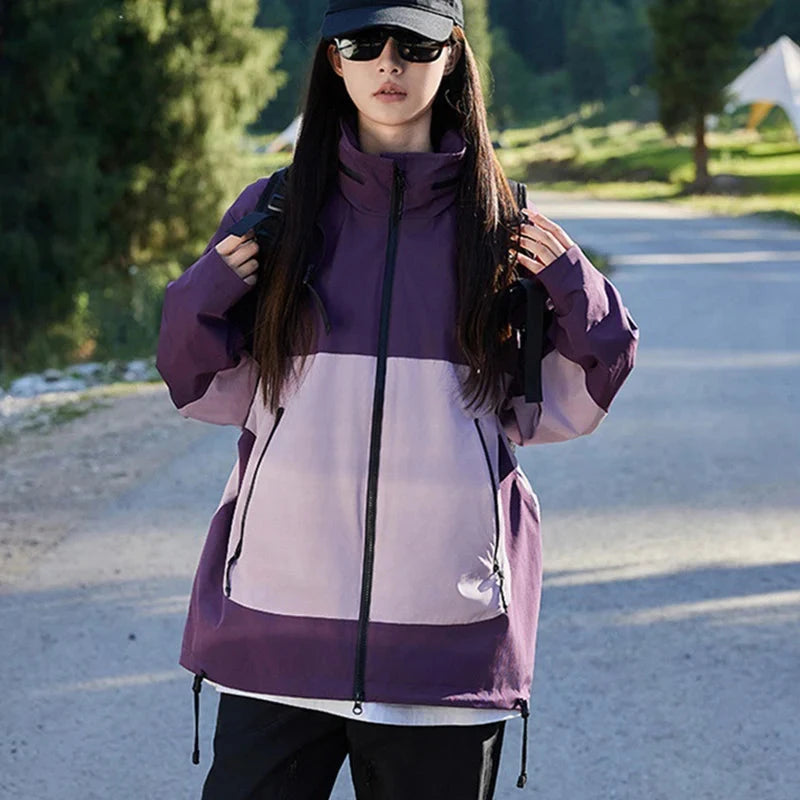 Loose Hooded Women's Windbreaker Jacket Fashion Mix Color GlowCart