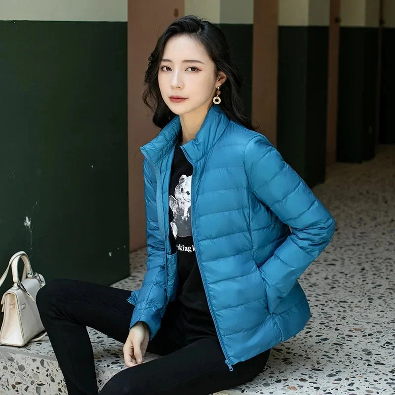 Winter Women's Light Down Hooded Jacket,Red Blue Khaki Green GlowCart