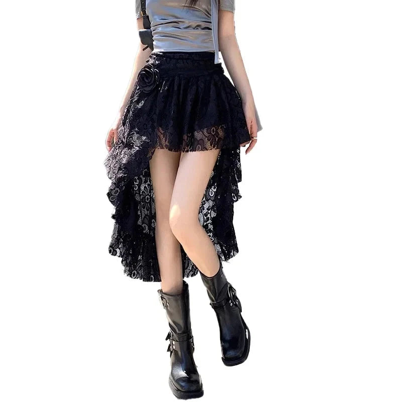 Women Retro High Waist Puff Skirt Three-Dimensional Flower GlowCart