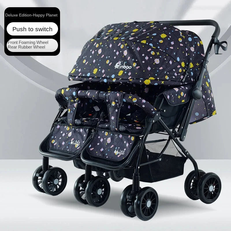 Baby Double Pushchair Ultra Lightweight Two-way Foldable Shock Absorbing Poussette Double Can Sit and Lie Down Twin Pram GlowCart