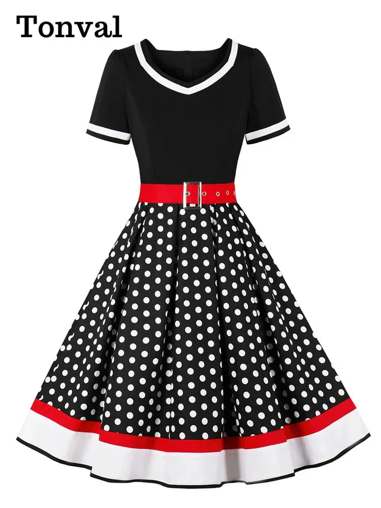 Tonval Vintage 50s Ladies Floral Pleated Rockabilly Dress GlowCart