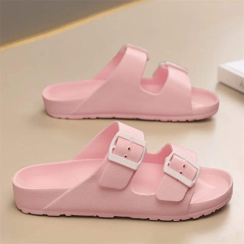 Summer Adjustable Soft Slippers for Men EVA Flat Cloud Slides Lightweight Non-slip Solid Color Beach Man Sandals Plus Size GlowCart