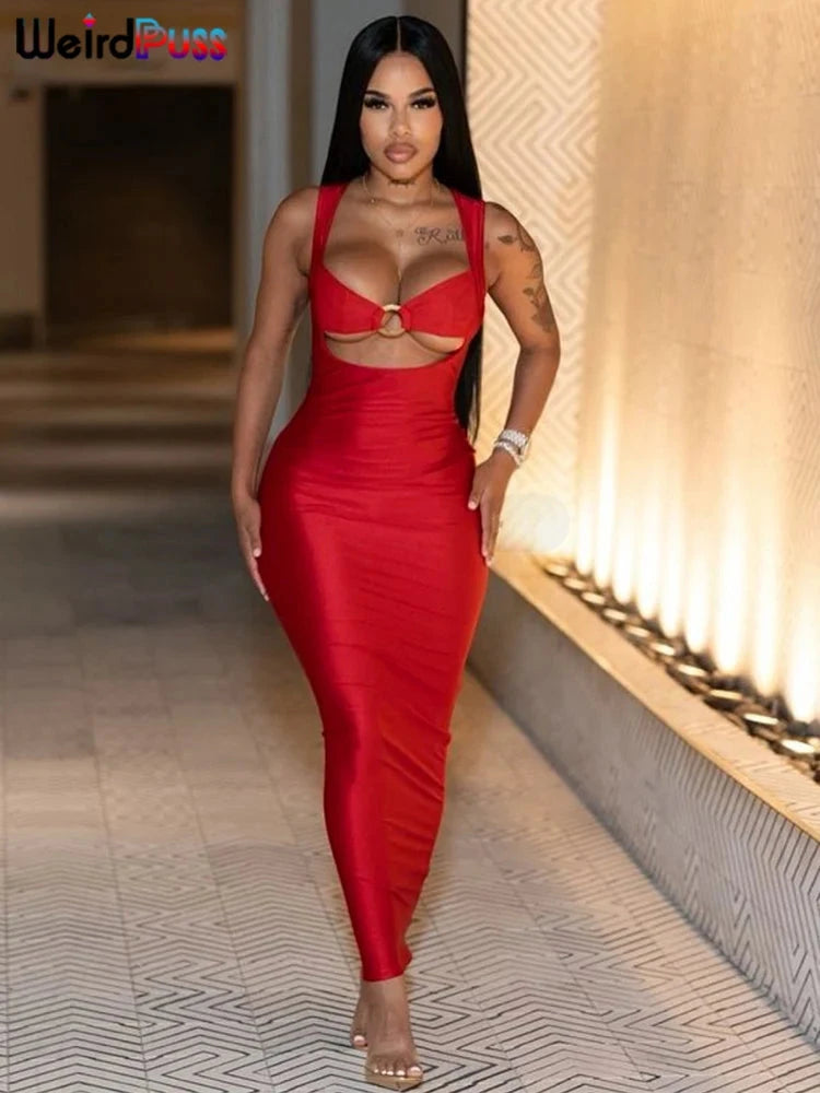 Weird Puss Sexy Party Dress Women Ring Clasp Chic Hollow GlowCart