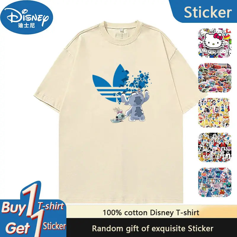 Disney Stitch Short Sleeve T-Shirt Men's and Women's Joint Summer Cotton Loose Large Size Couple Wear Stitch Short Sleeve Top GlowCart