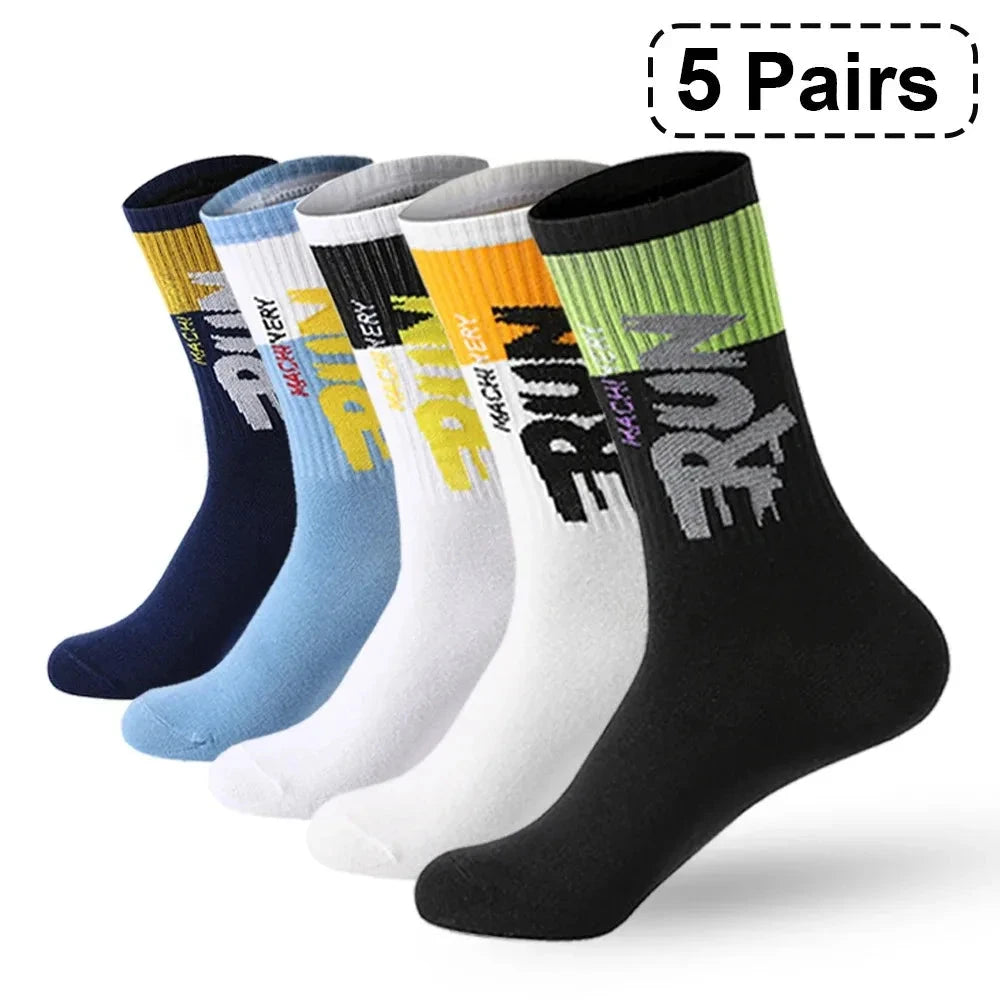 5Pairs/Lot Organic Cotton Men Socks Running Sports Socks Skateboard Casual Fashion Basketball Socks Fitness Breathable socks man GlowCart