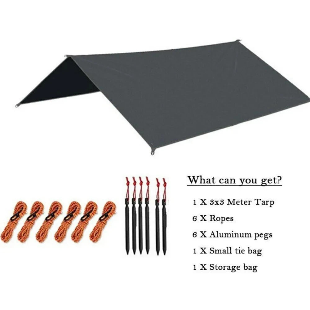 3Mx3M Camping Waterproof Awning Tarp Tent Dark Grey GlowCart