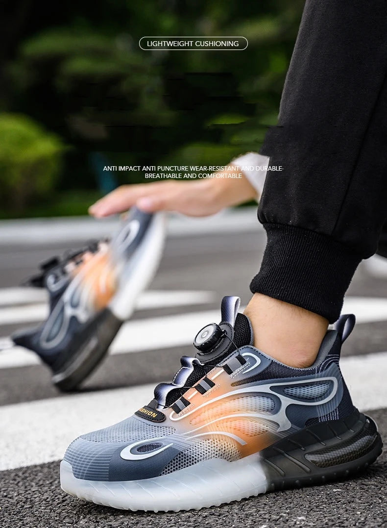 High-top men's all-season universal steel head anti-smash anti-puncture rotating buckle non-slip wear-resistant safety shoes GlowCart