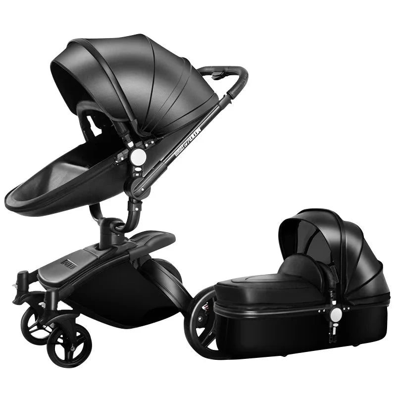 New PU leather baby stroller 3 in 1,High-Grade Baby Stroller High Landscape Infant Carriage,Luxury Baby Stroller,Folding pram GlowCart