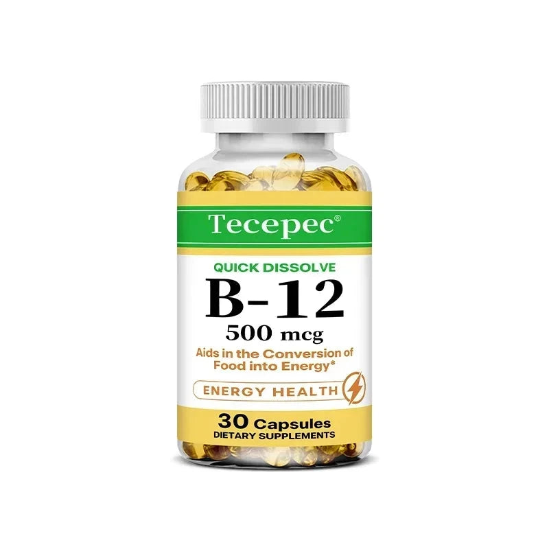 Vitamin B-12 500mcg Capsules for Heart Health Support Energy GlowCart