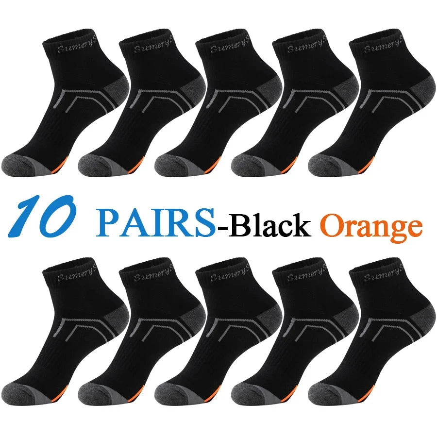 5 Pairs/Lot Running Socks Men Casual Outdoor Sports Cotton Black Grey Blue Athletic Stripes 14 Colors Travel Male Husband Gifts GlowCart