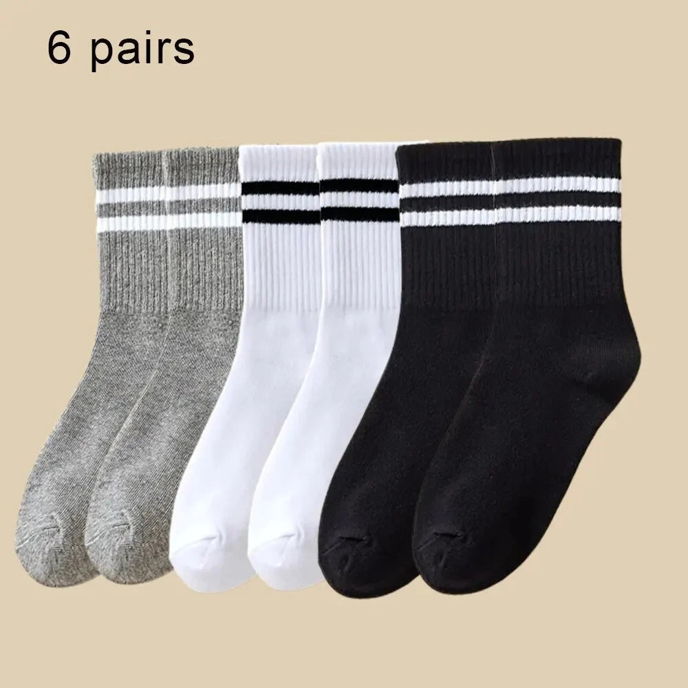6 Pairs Women's Mid Socks Solid Color Breathable Comfortable GlowCart