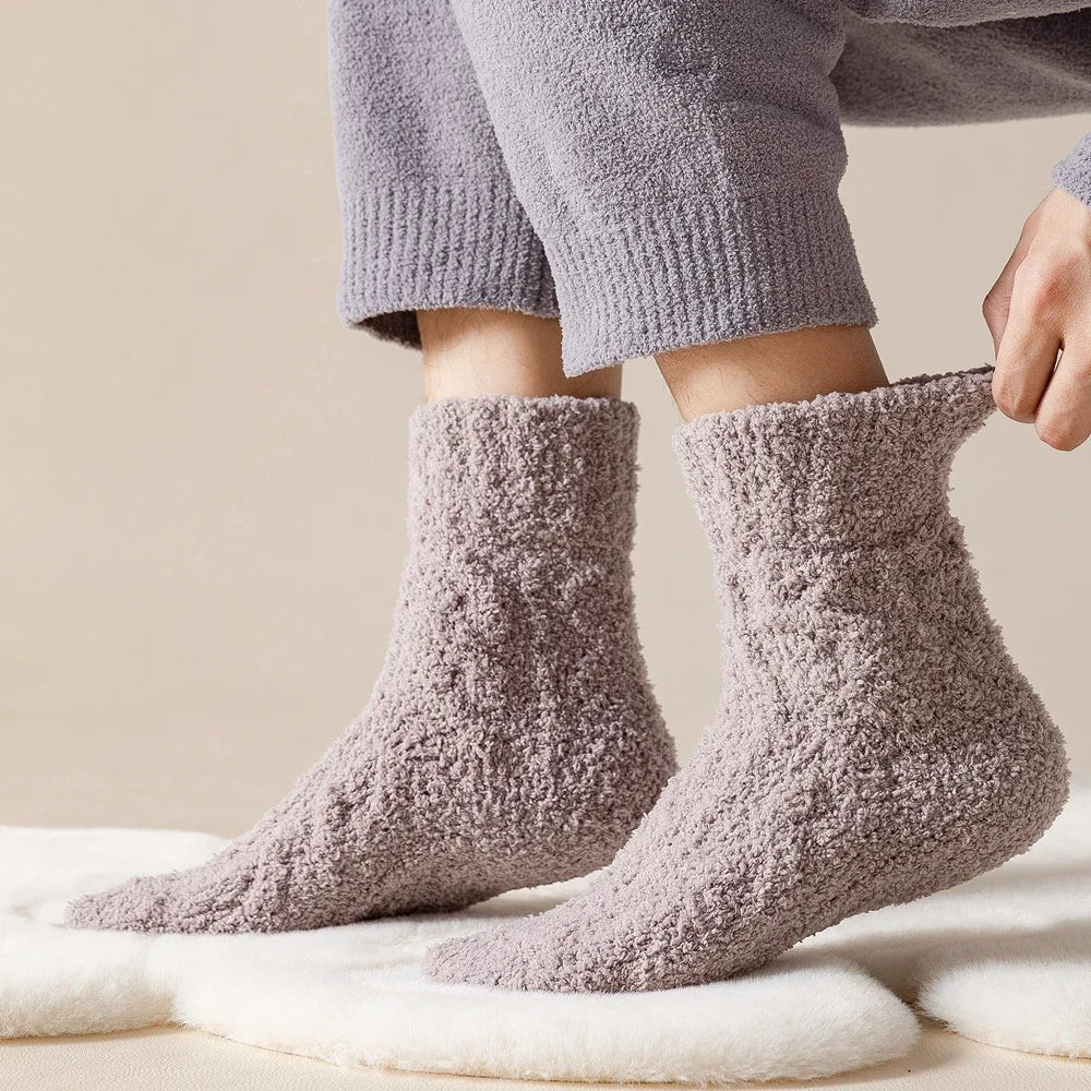 5 Pairs Thick Warm Winter Socks Men Coral Fleece Thermal High Quality Middle Tube Cozy Fluffy Sleeping Socks GlowCart