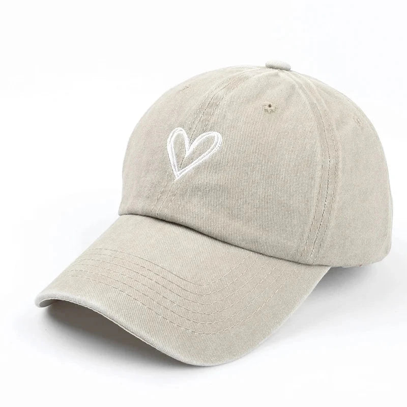 Summer Women Baseball Cap Peach Heart Embroidered Wash Denim GlowCart