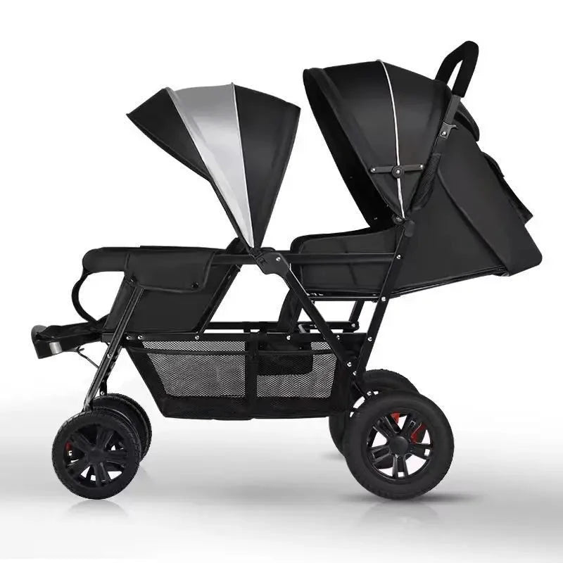 Twin Baby Stroller Front and Back Seat Lightweight Foldable Double Sitting and Lying Stroller Second Baby Stroller GlowCart