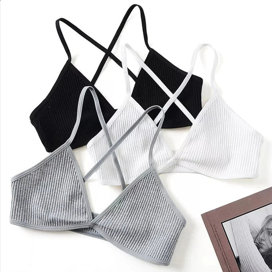 Women Sports Bra Comfort Cotton Bras For Women Thin French Style Bralette Sexy Deep V Triangle Cup Cross Tank Top Bra Yoga Gym GlowCart