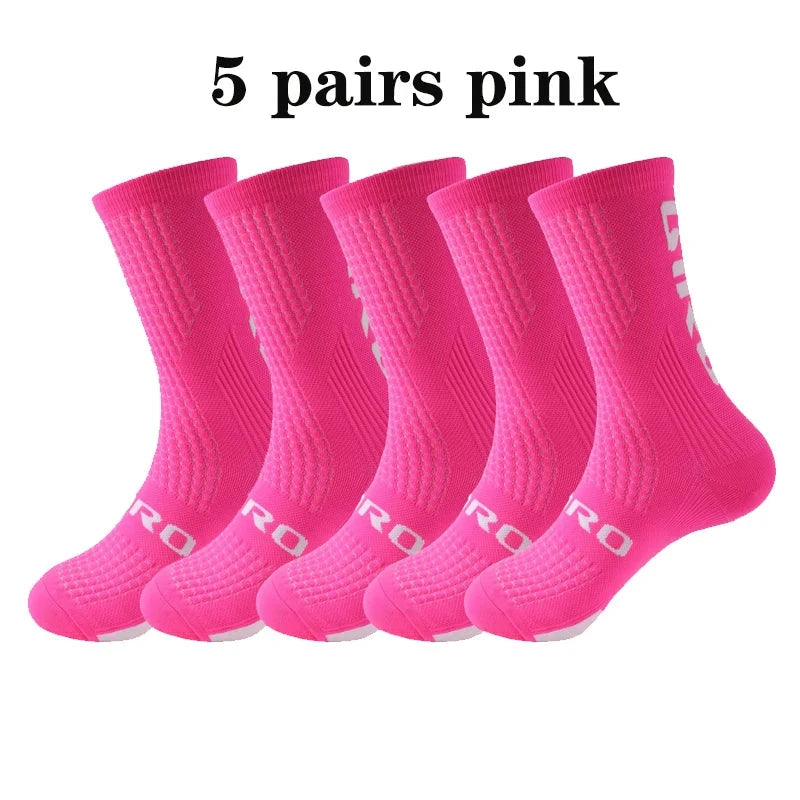 GIR0 5pairs 2026 New Cycling Socks Bike Nurse Compression Road Bike Running Mtb Knee-high White Sports Funny Brand Black GlowCart