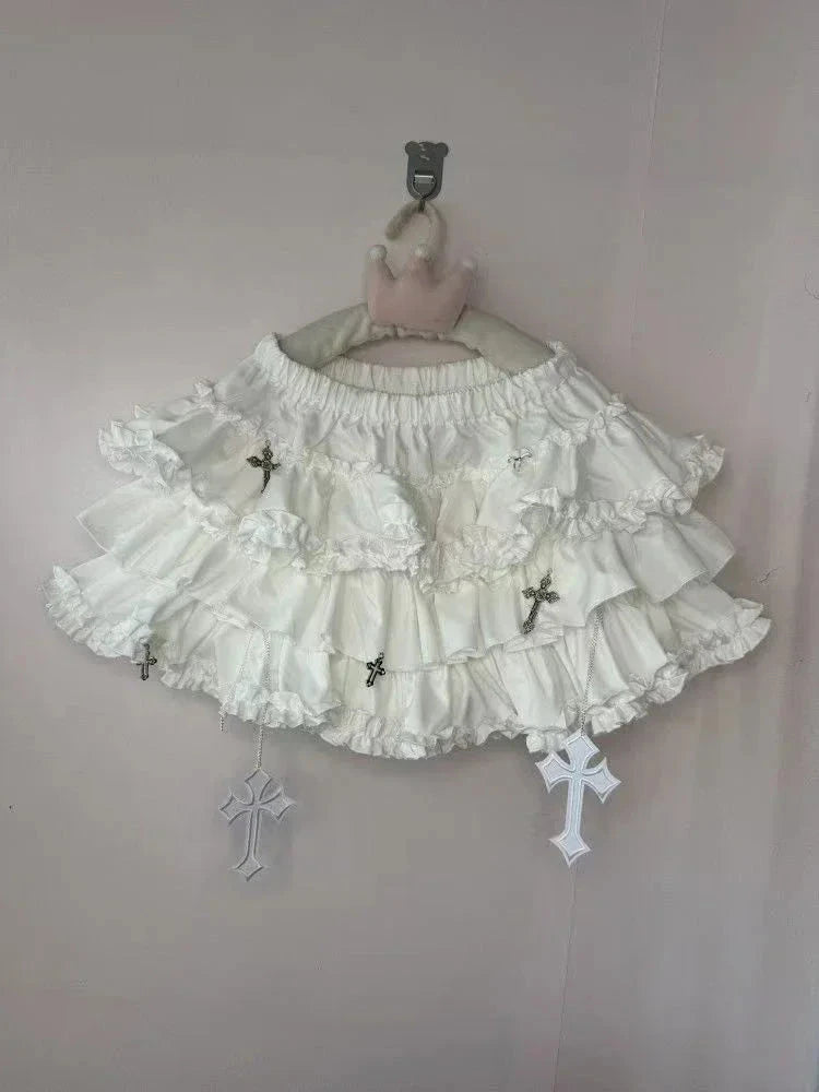 Summer Gothic Y2k Elastic Waist Cross Short Skirt Women High GlowCart