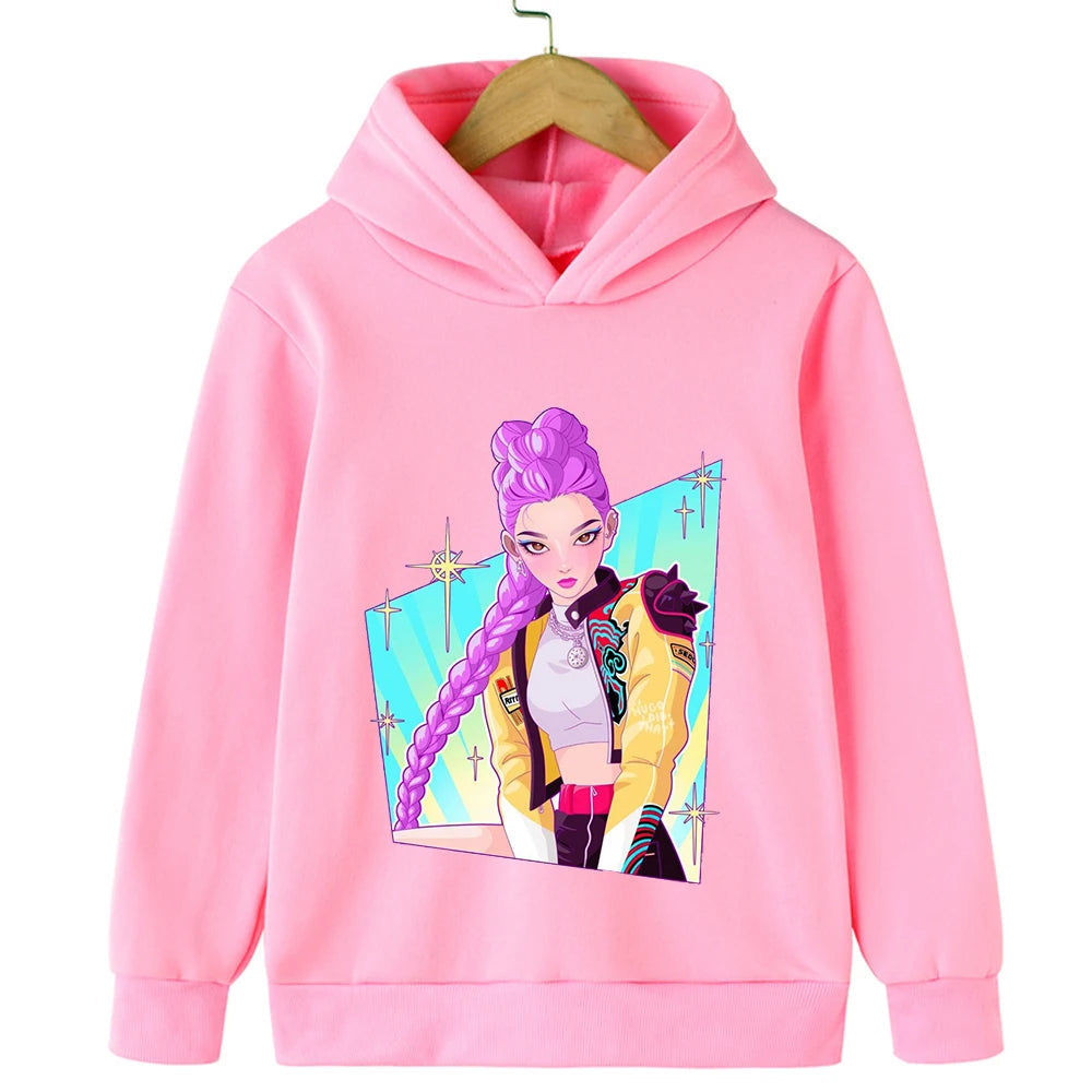 2025 Movie KPop Demon Hunters Cartoon Girls Boys Hoodies Children's Korean Wave Print Fashion Casual Tops Casual Girls Clothing GlowCart