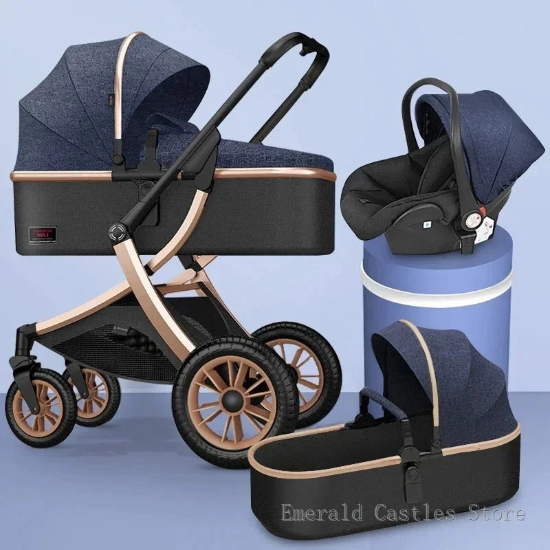 Baby stroller 3 in 1 High Landscape Stroller Reclining Baby Carriage with car seat Foldable Stroller Bassinet Puchair Newborn GlowCart