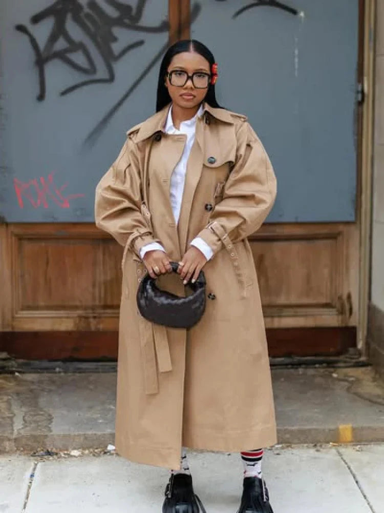 Vintage Long Sleeve Trench Coat Women Fashion Turn-down GlowCart
