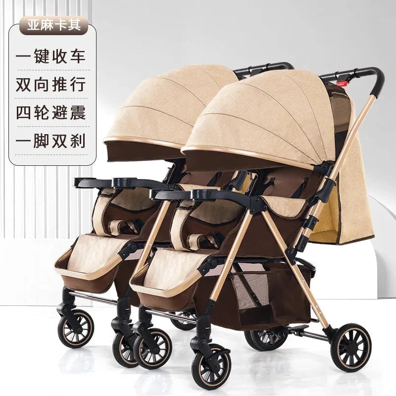 Detachable Twin Baby Stroller for Second Child, Can Sit or Lie Down, Foldable Baby Stroller for Children To Go Out GlowCart