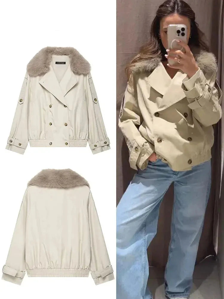 Women's Short Waterproof Windbreaker Lapel Double Breasted GlowCart