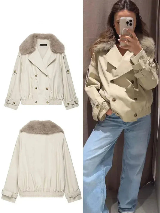 Women's Short Waterproof Windbreaker Lapel Double Breasted GlowCart