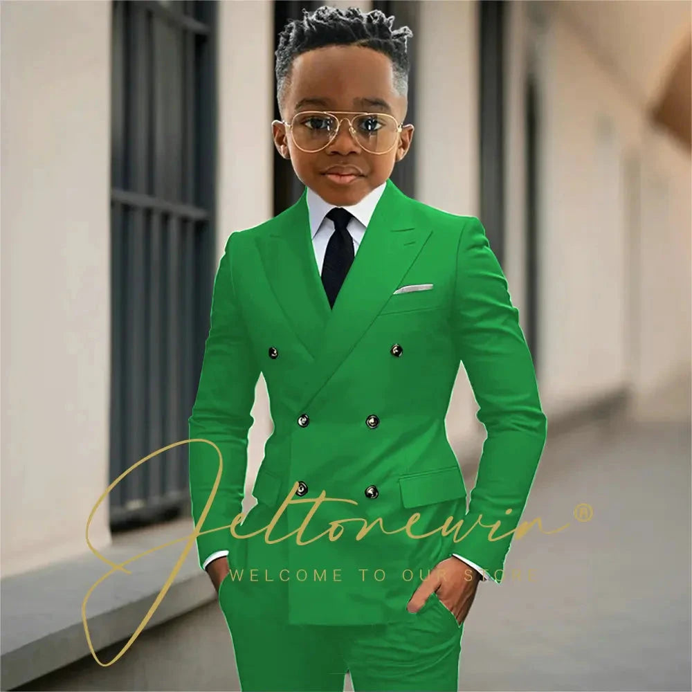 Boy's Beige Suit Set Double Breasted Blazer Pants 2 Pieces Classic kids Wedding Tuxedos Children Party Suits outfits GlowCart