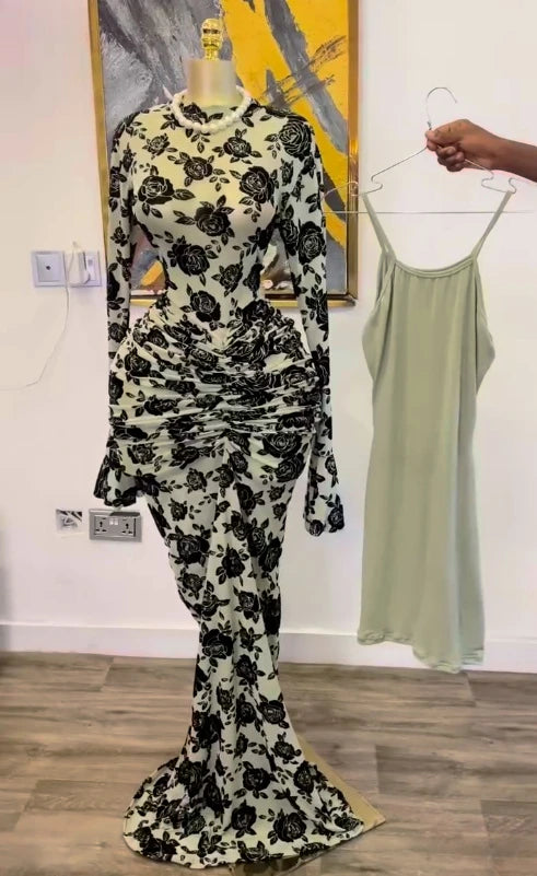 CM.YAYA Women Long Sleeve Stacked Mesh See Though with Lining Bodycon Long Dress 2025 Autumn Evening Birthday Sexy Party Dresses GlowCart