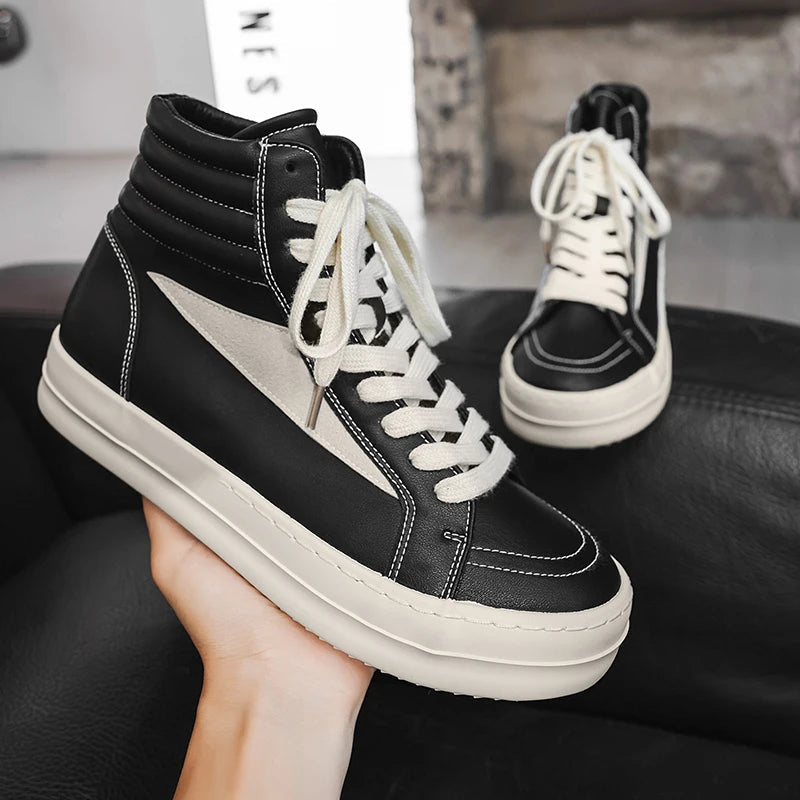 Handmade Leather Men's Ankle Boots High Top Casual Shoes Outdoor Design Motorcycle Boots Versatile Boats Man Leisure Walk Shoes GlowCart