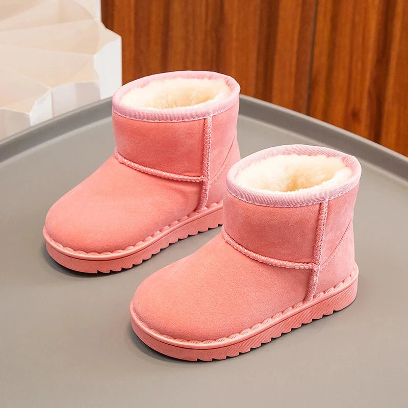 Children Snow Boots Concise Style Plush Chunky Winter Kids Short Boot Solid Color Slip-on Unisex Classic Boys Girls Shoes 23-36 GlowCart