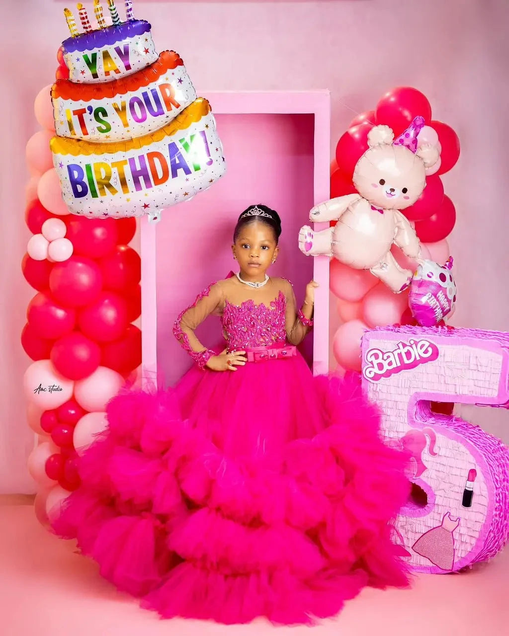 Fuchsia Princess Girls Birthday Party Dress Tiered Ruffles GlowCart