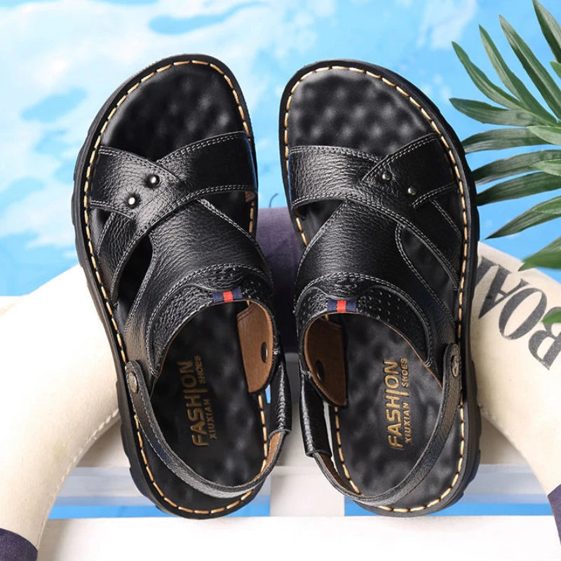 Summer Men Leather Sandals Genuine Leather Non-slip Men Shoes Slippers Outdoor Thick-soled Beach Shoes Comfor Soft Men sandalias GlowCart