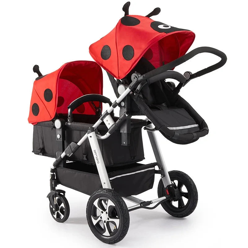 New Twins baby stroller 2 in 1,travel baby carriage, Newborn Pram,Portable Kids Stroller, double baby stroller four wheels GlowCart