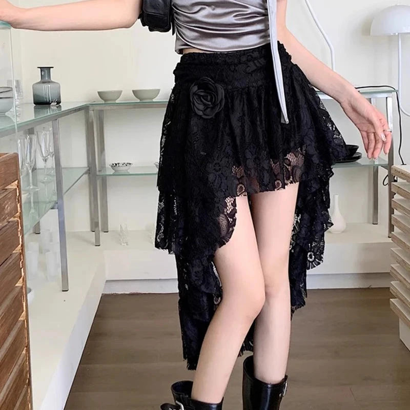 Women Retro High Waist Puff Skirt Three-Dimensional Flower GlowCart