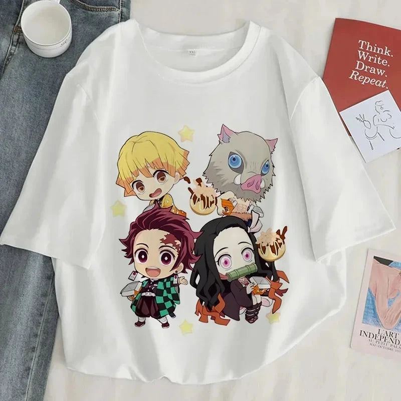 Demon Slayer Print T Shirt Women Harajuku Aesthetic White GlowCart