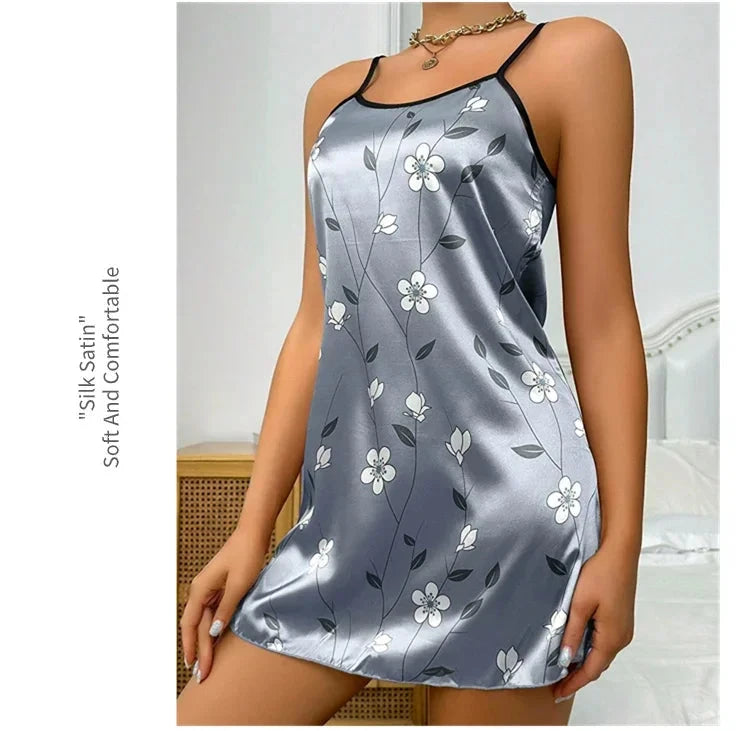 Women's Sleepwear Summer Floral Print Satin Nightgown Casual GlowCart