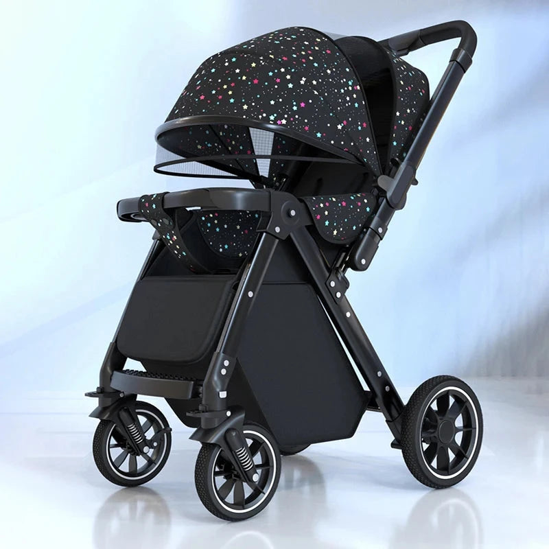 Luxury Baby Stroller Can Sit and Lie Down High Landscape Lightweight One Button Folding Two-way Push Four Wheel Shock Absorption GlowCart