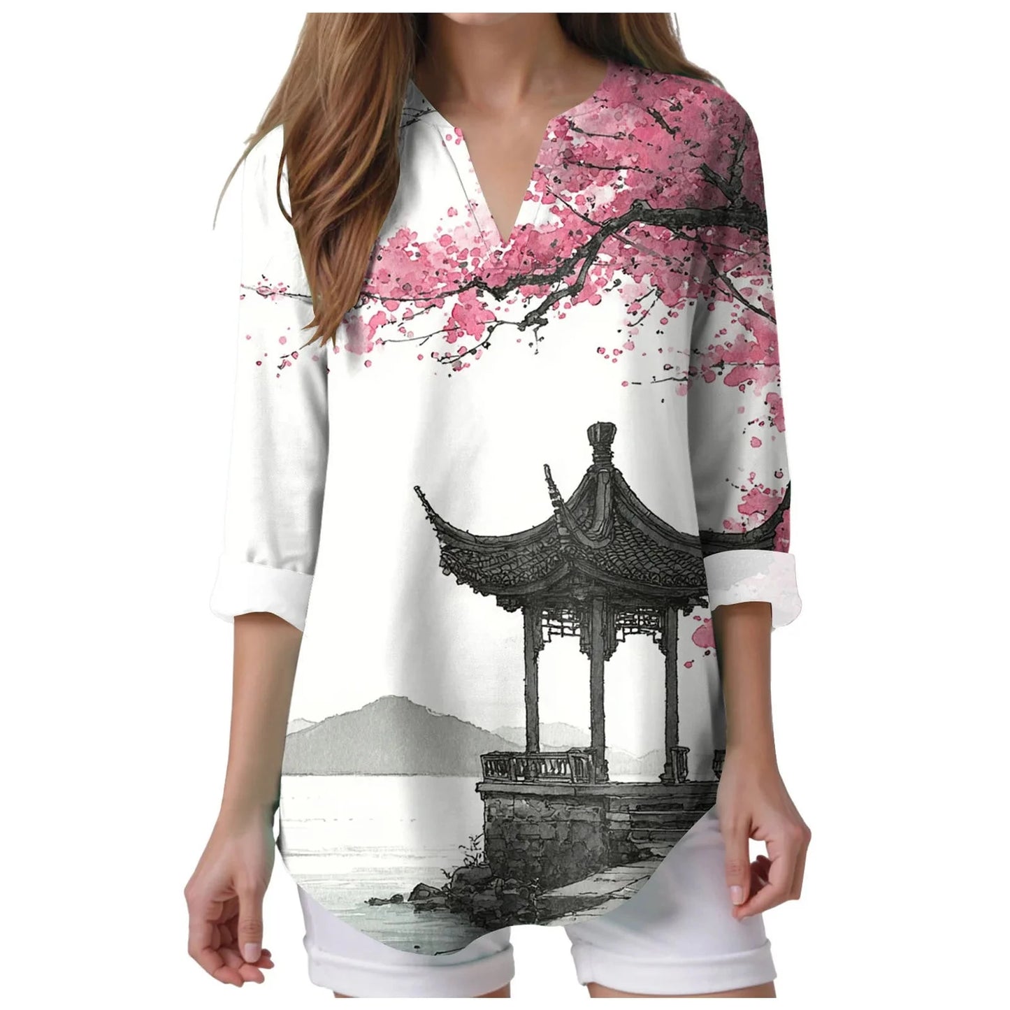 Womens Raglan Shirts 3/4 Sleeve Women Summer Light Shirt V GlowCart