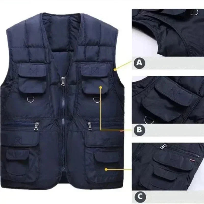 Classic Multi-Pocket Men's Padded Vest Winter Warm GlowCart