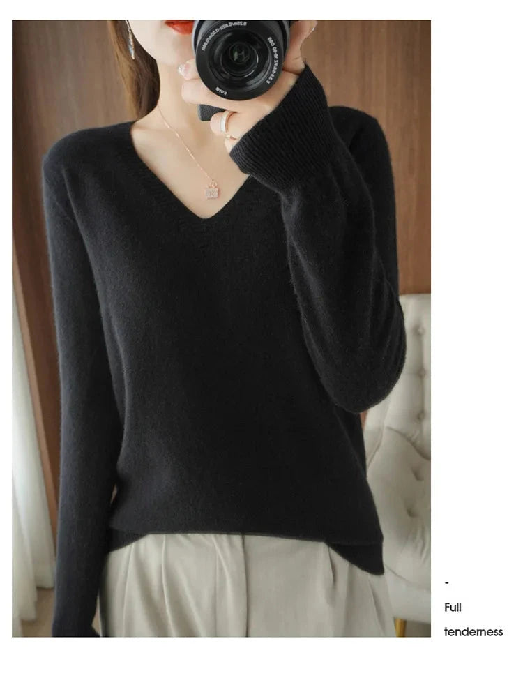 Women's Sweater 2025 Autumn Winter Knitted Pullovers V-neck GlowCart