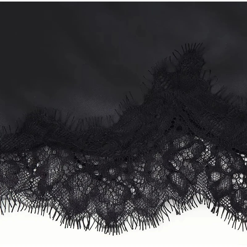 Sexy Lace Patchwork Sling Dress Women Satin Off-shoulder GlowCart