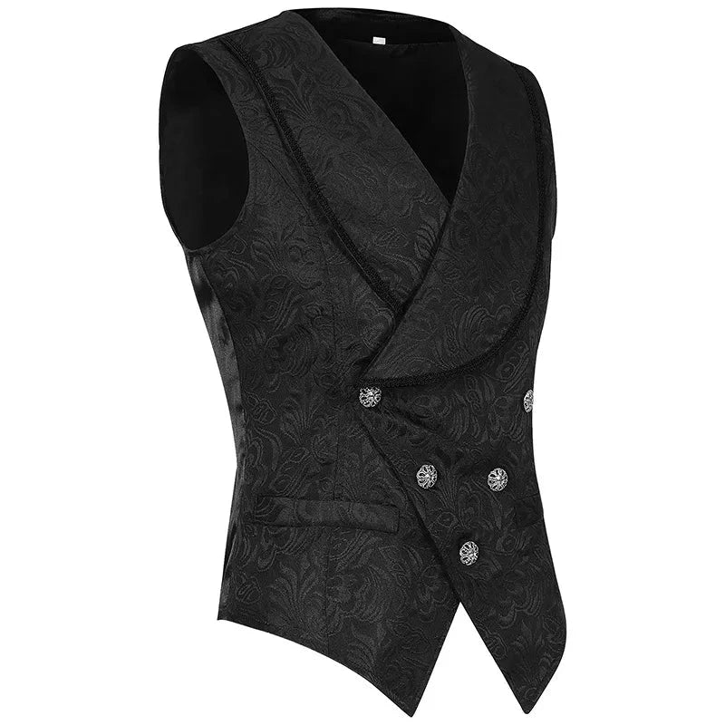 2025 New Men's Medieval Gothic Suit Vest Male Black Classic GlowCart
