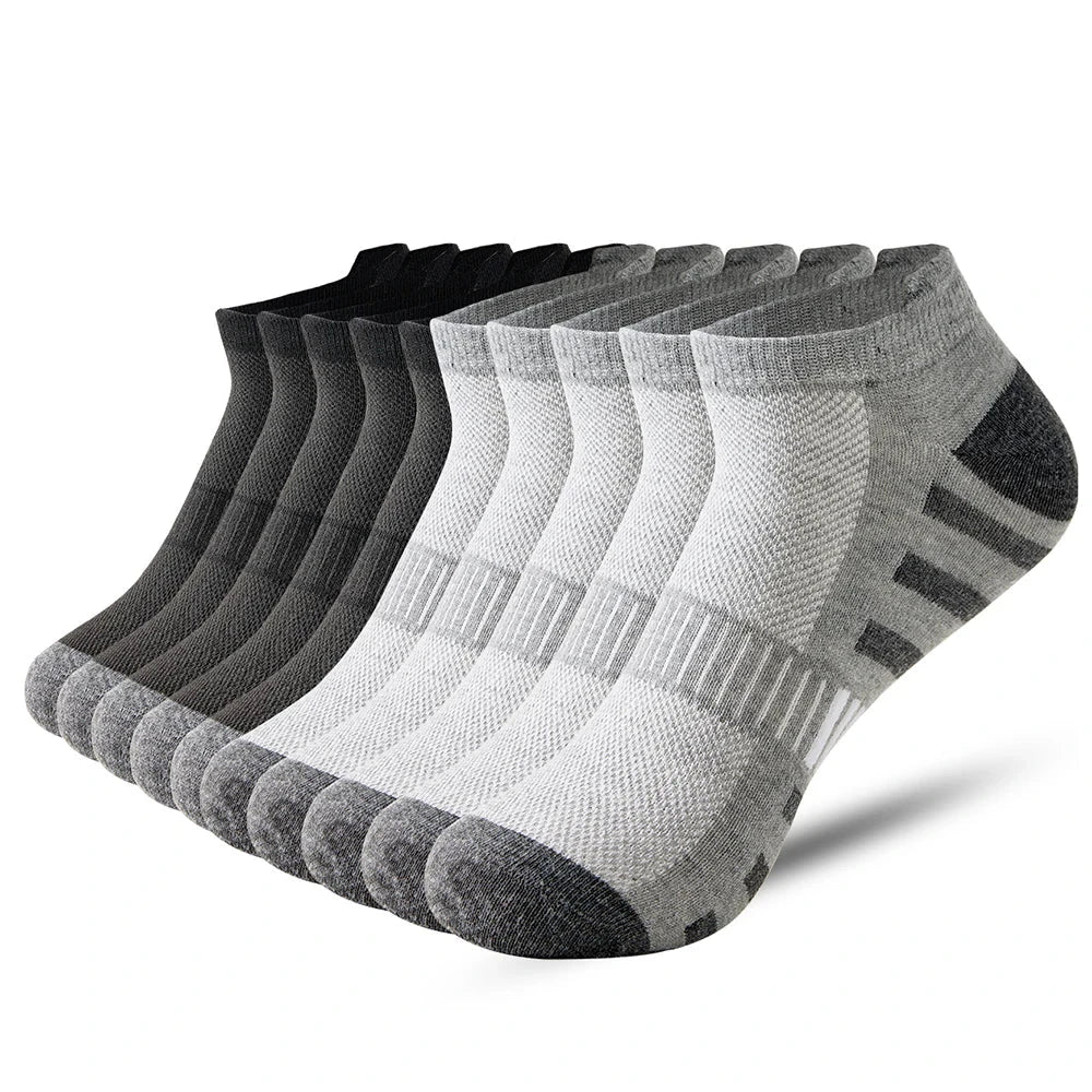 10 Pairs Men's Ankle Socks Summer Thin Men's Mesh Breathable Sports Short Socks Black Teenager Striped student Socks Gift 39-44 GlowCart