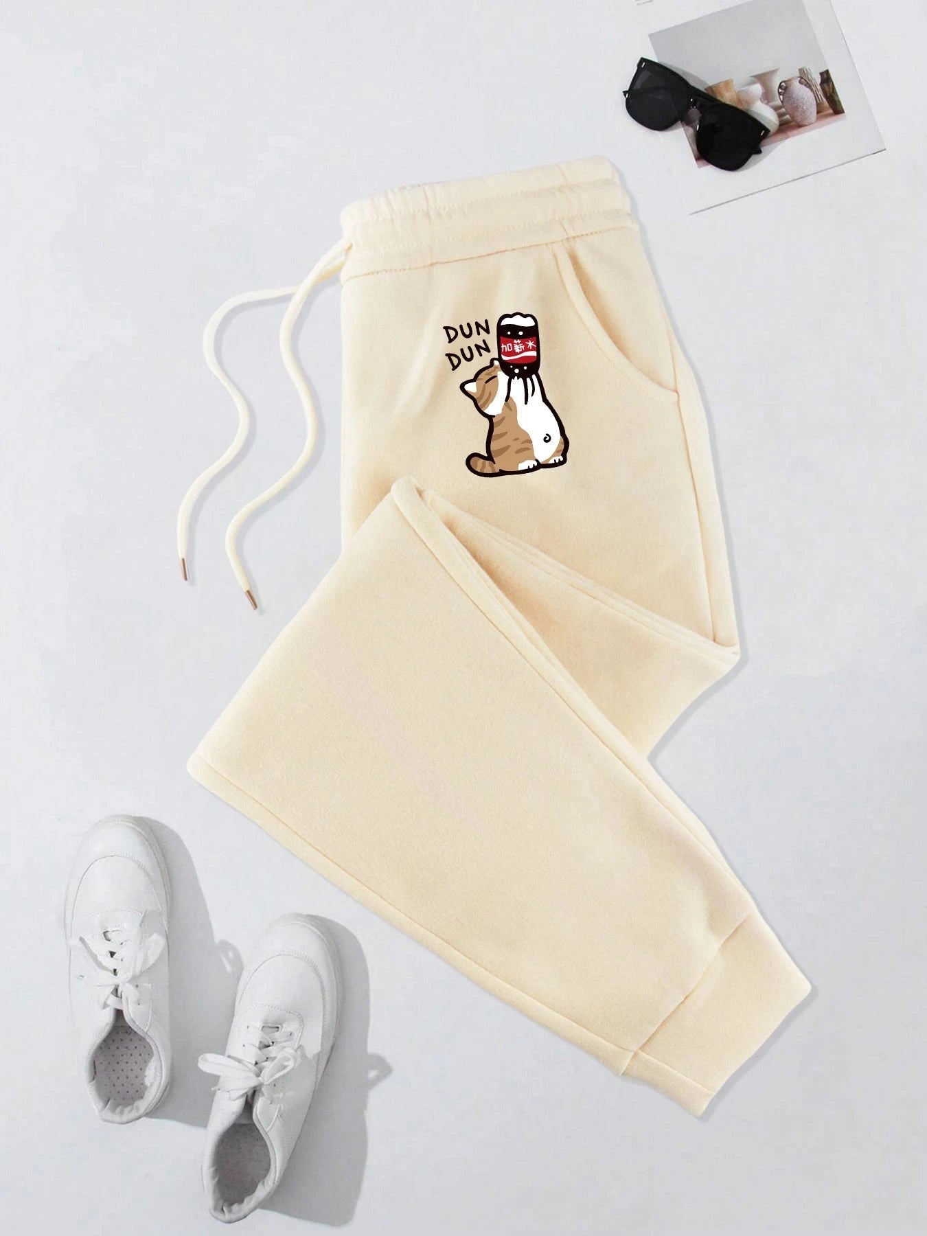 Cute Cat Drinking Coke Printing Mens Joggers Sweatpant GlowCart