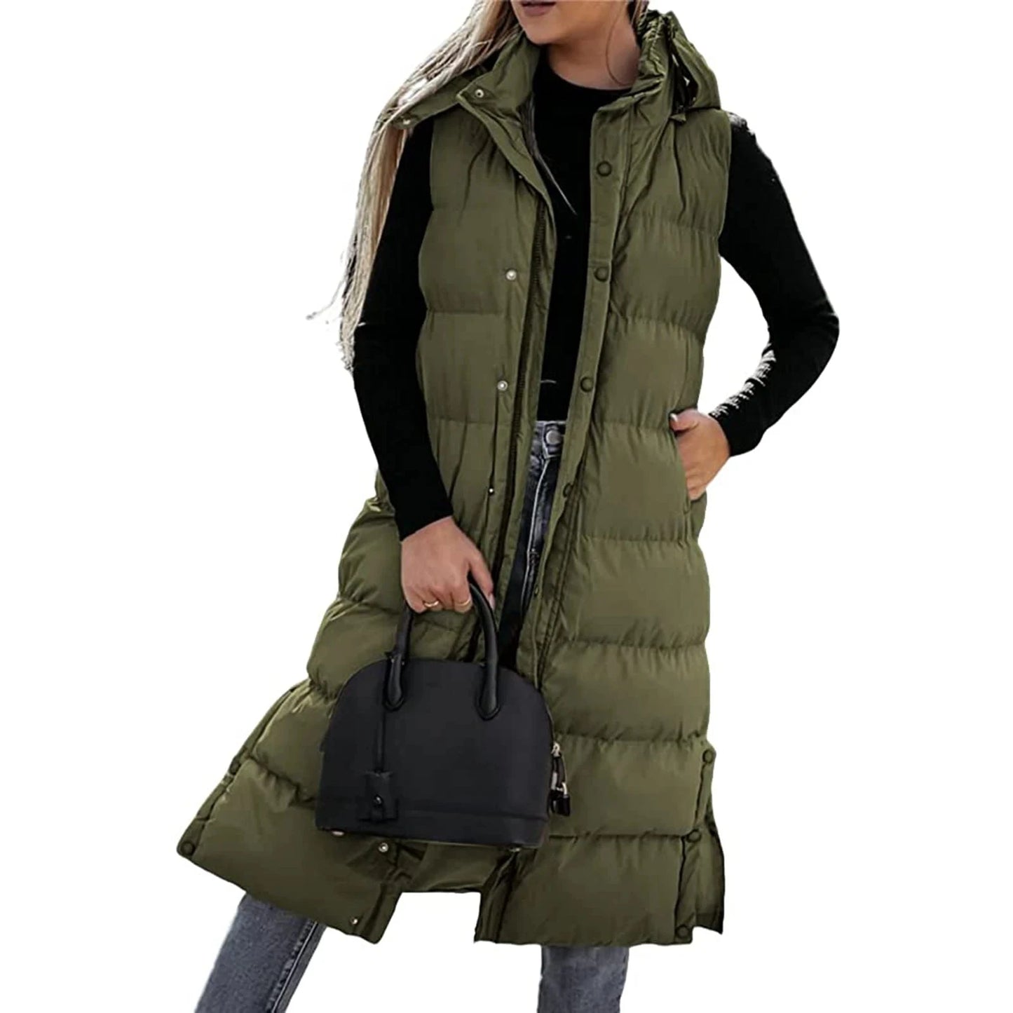 Women s Quilted Puffer Vest with Hood Sleeveless Zip-Up GlowCart