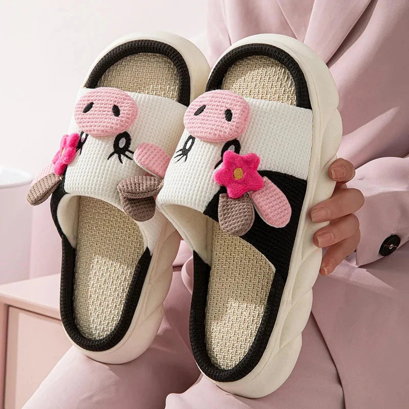 Cartoon Cute Cow House Slippers Women Platform Soft Sole GlowCart