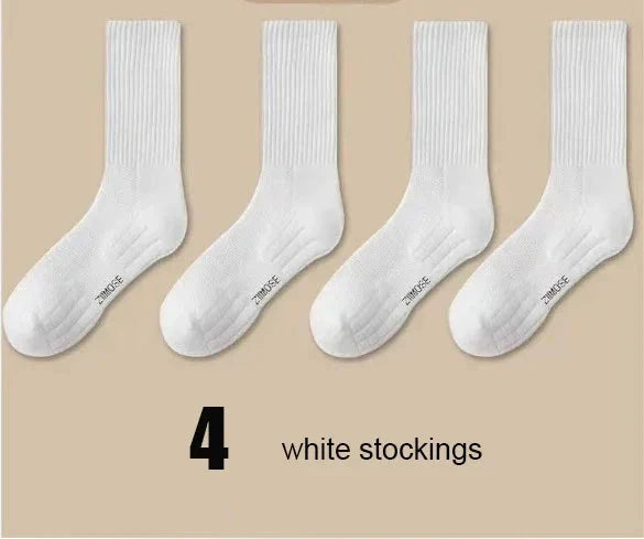 1pc 4pcs 5pcs 10pcs Socks Men's Cotton Spring Towel Bottom with Velvet Mid-tube White Stockings Thickened Sports Basketball Sock GlowCart