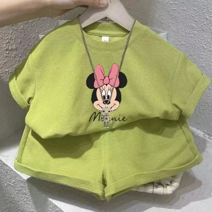 Summer Baby Girls Clothes Set Kid Fashion Disney Printed T-Shirts And Shorts 2pcs Suit Children Short Sleeve Top Bottom Outfits GlowCart